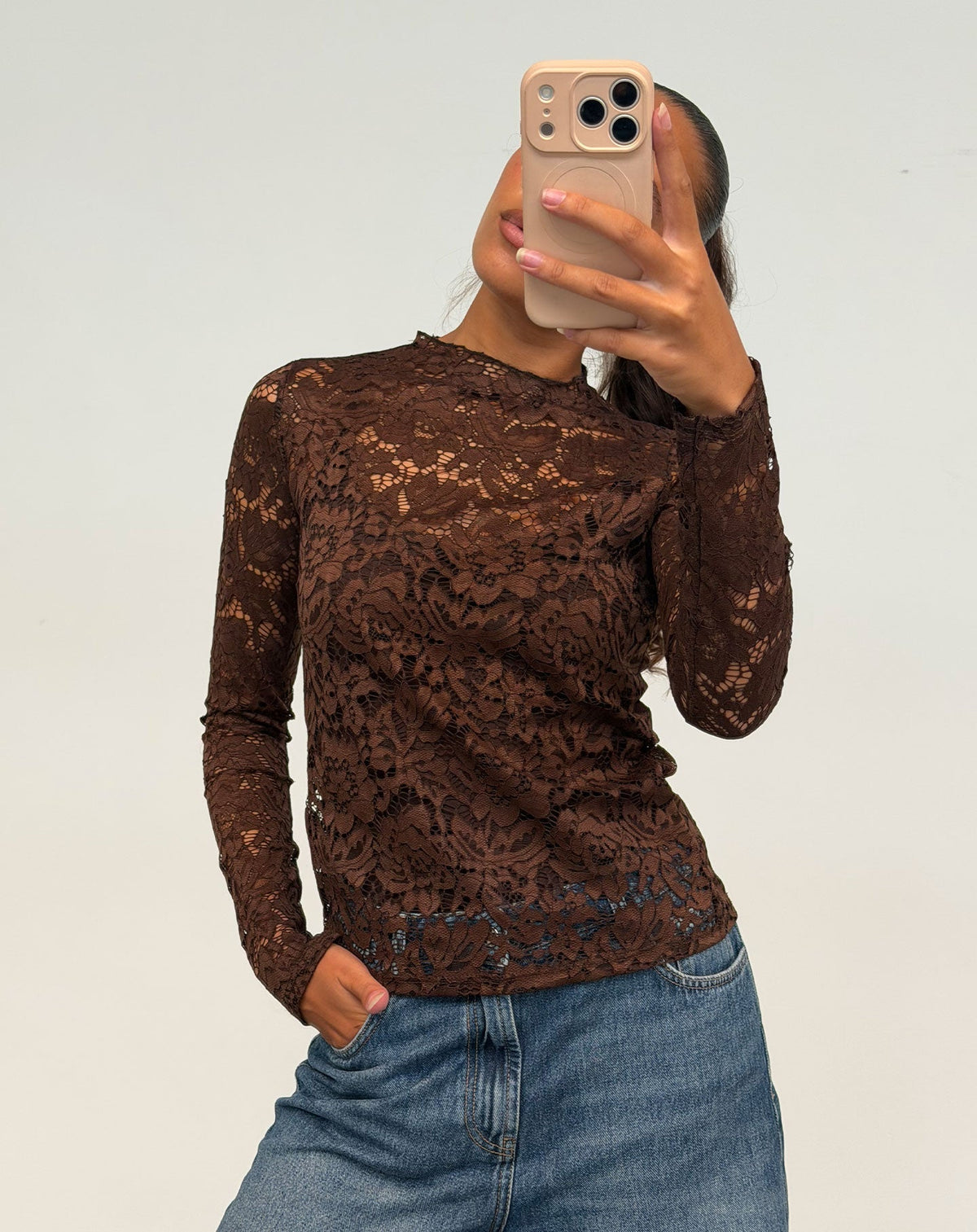 FLOWER LACE TOP BRUIN