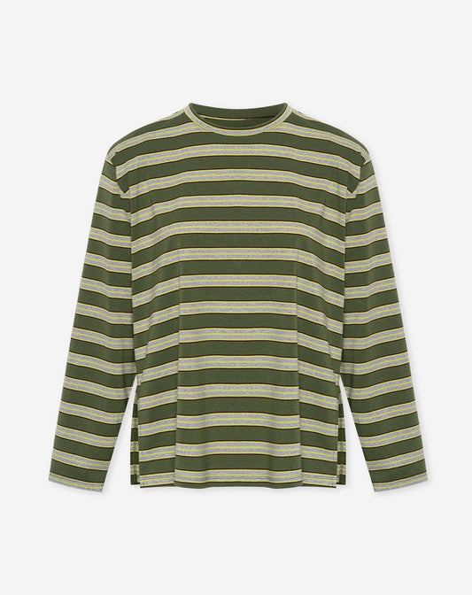STRIPE PADDED SHOULDER LONG SLEEVE TEE GROEN