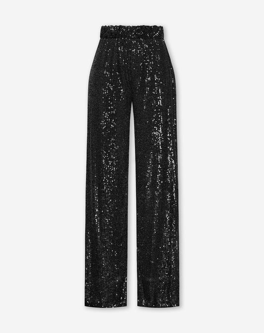 SEQUINS STRAIGHT LEG PANTS PETITE ZWART