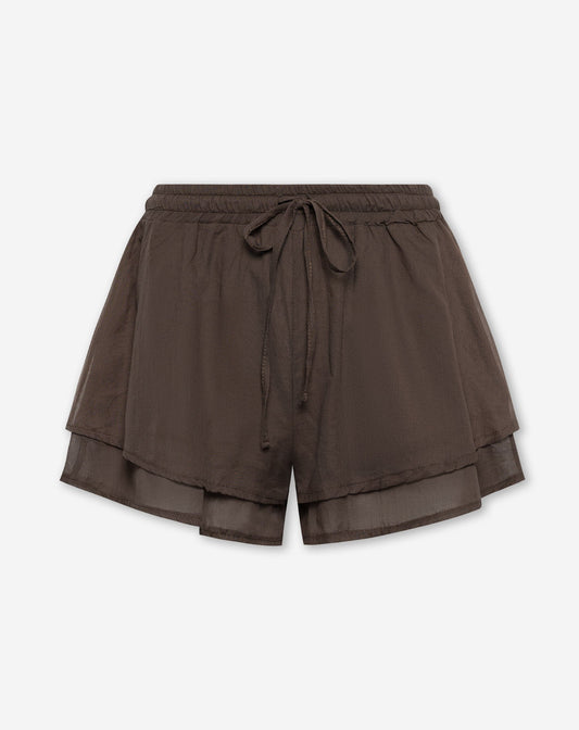 JACKY FLOWY RUFFLE SHORTS BRUIN