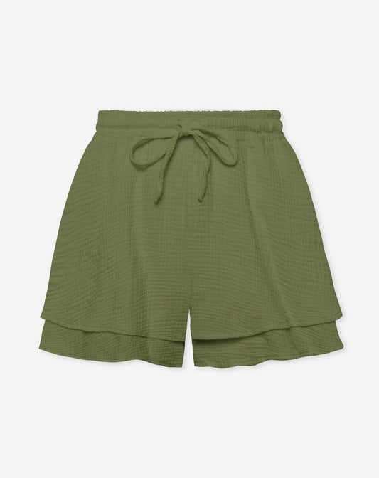 TARA MOUSSELINE SHORTS OLIJFGROEN