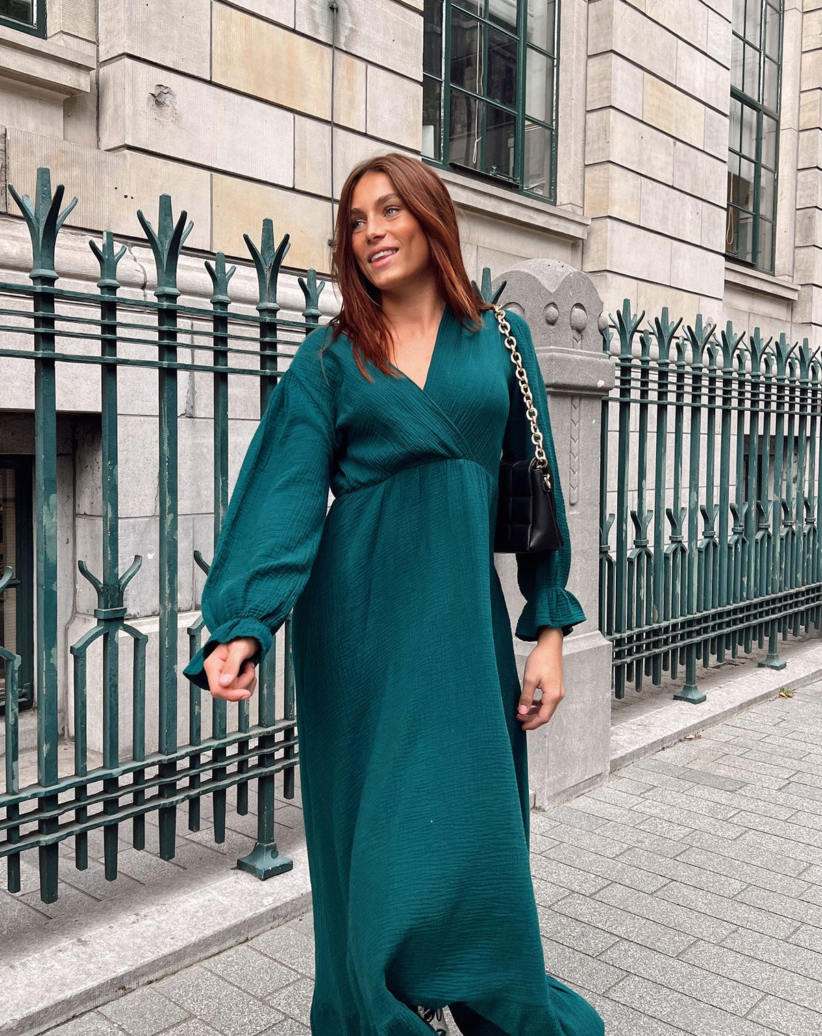 MOUSSELINE MAXI RUFFLE DRESS SEAGREEN