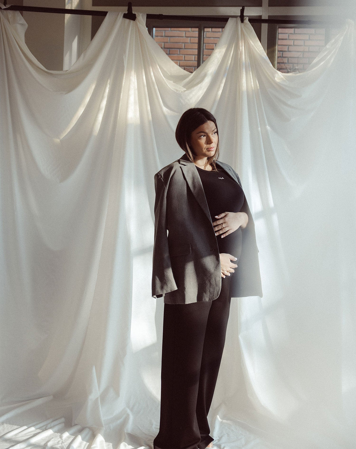 WIDE LEG PANTS MATERNITY PETITE ZWART